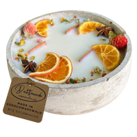 Große Outdoor Citronella-Betonkerze „Big Grey - Mugge Schreck“ – Mit drei Holdochten - Handgemachter Insektenschutz aus dem Südschwarzwald mit Blütenverzierung