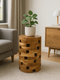 Teakholz Beistelltisch – Handgefertigt im Laminated Block Design - Natürlicher Holztisch aus Teak - Wohnzimmer & Schlafzimmer - 35x35x50 cm
