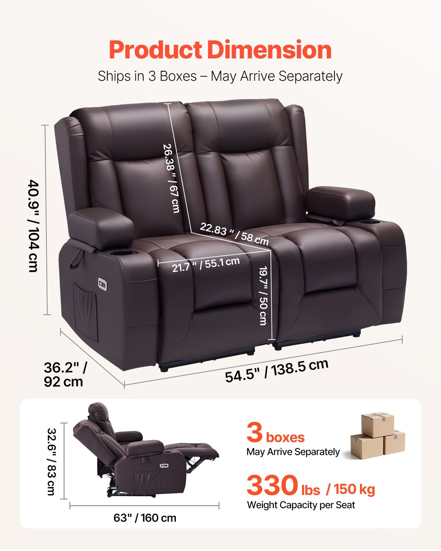 Loveseat Relaxsofa elektrisch – Heizung, Massage & USB-Ports