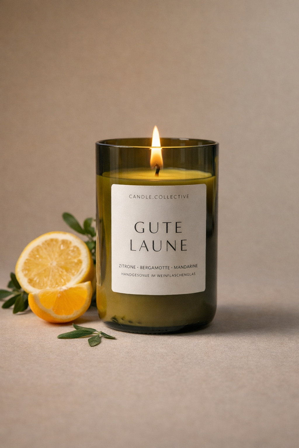 Gute Laune – Handgegossene Sojawachs-Duftkerze mit ätherischen Ölen