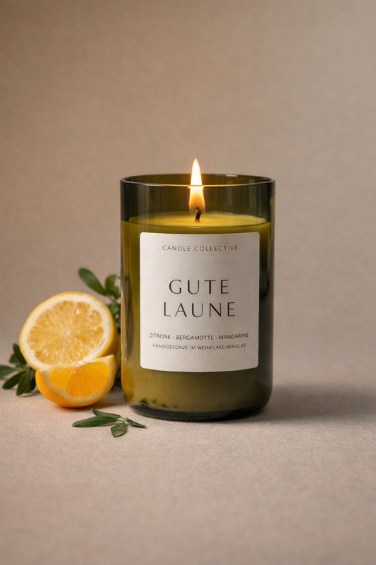 Gute Laune – Handgegossene Sojawachs-Duftkerze mit ätherischen Ölen