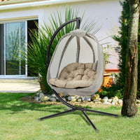 Outsunny Hängesessel mit Gestell - Faltbarer Egg Chair mit Kissen für Garten & Terrasse, Khaki