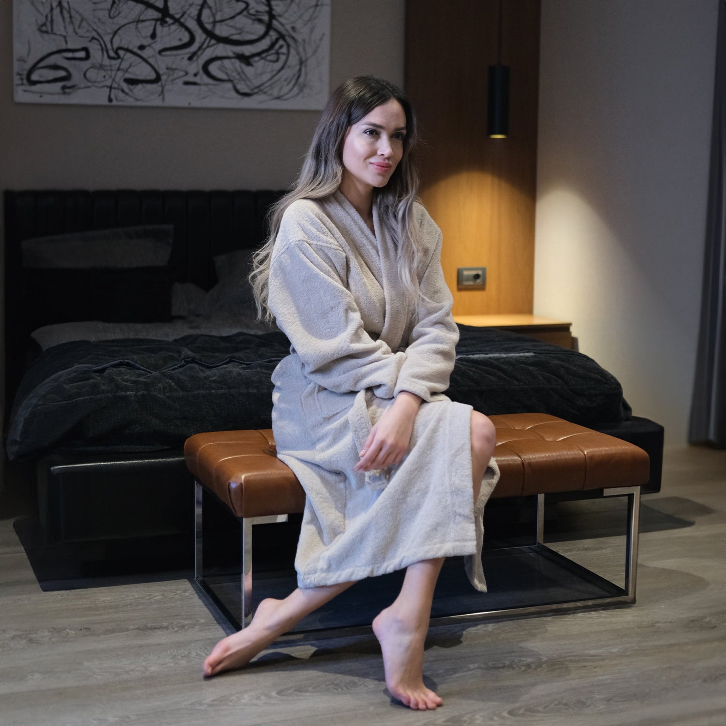 100% Bio-Baumwolle Unisex Bademantel - Beige