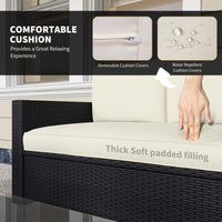 4 Pieces Rattan Sofa Set Wicker Patio Sofa Set with Loveseat Chairs Glass Top Coffee Table for Garden Outdoor Cream