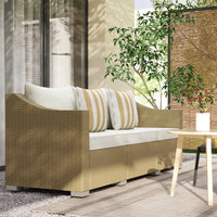 Rattan Sofa 3-Sitzer Creme - Outdoor Lounge Couch mit Kissen