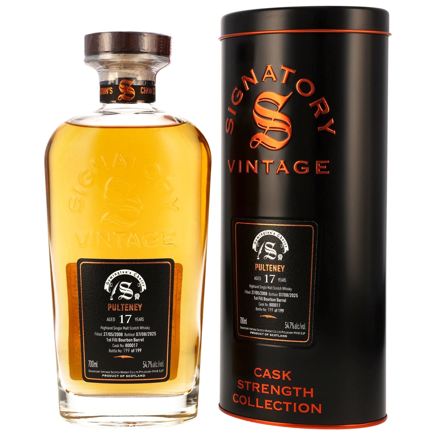 Pulteney 17 2008/2025 - Signatory Vintage Symingtons Choice - 1st Fill Bourbon Barrel #800017