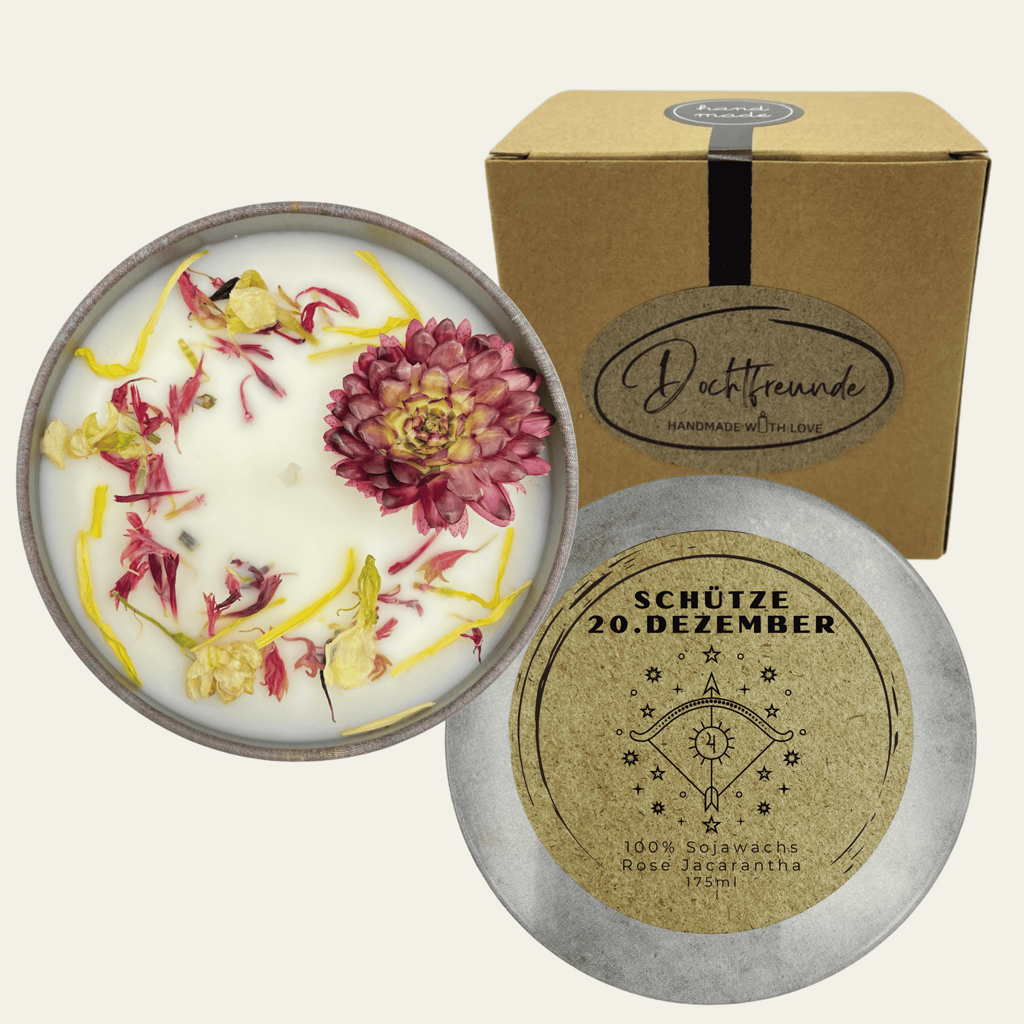 Sternzeichen Schütze Duftkerze - Handgemachte Sojawachs-Kerze - Personalisiertes Astrologie-Geschenk