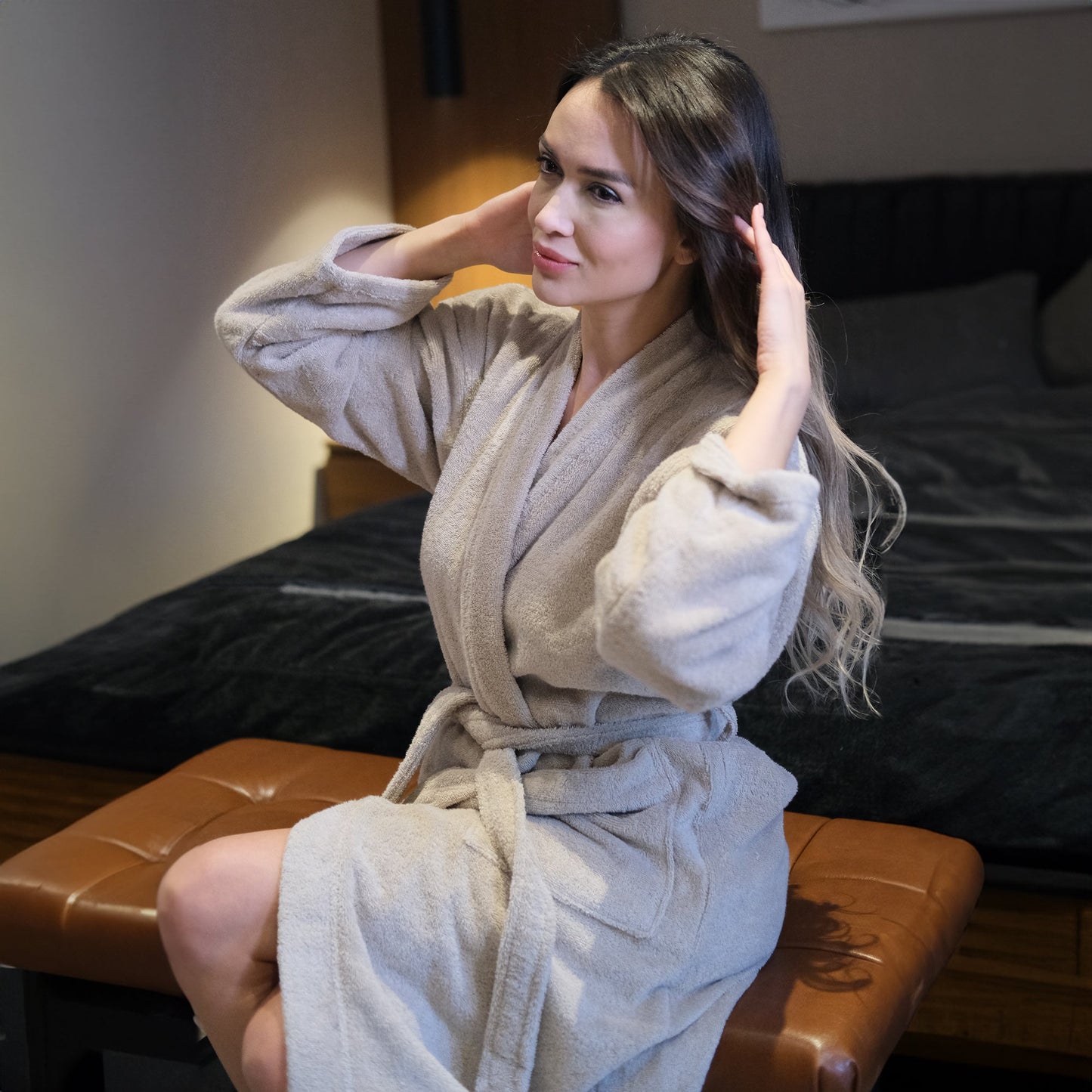 100% Bio-Baumwolle Unisex Bademantel - Beige