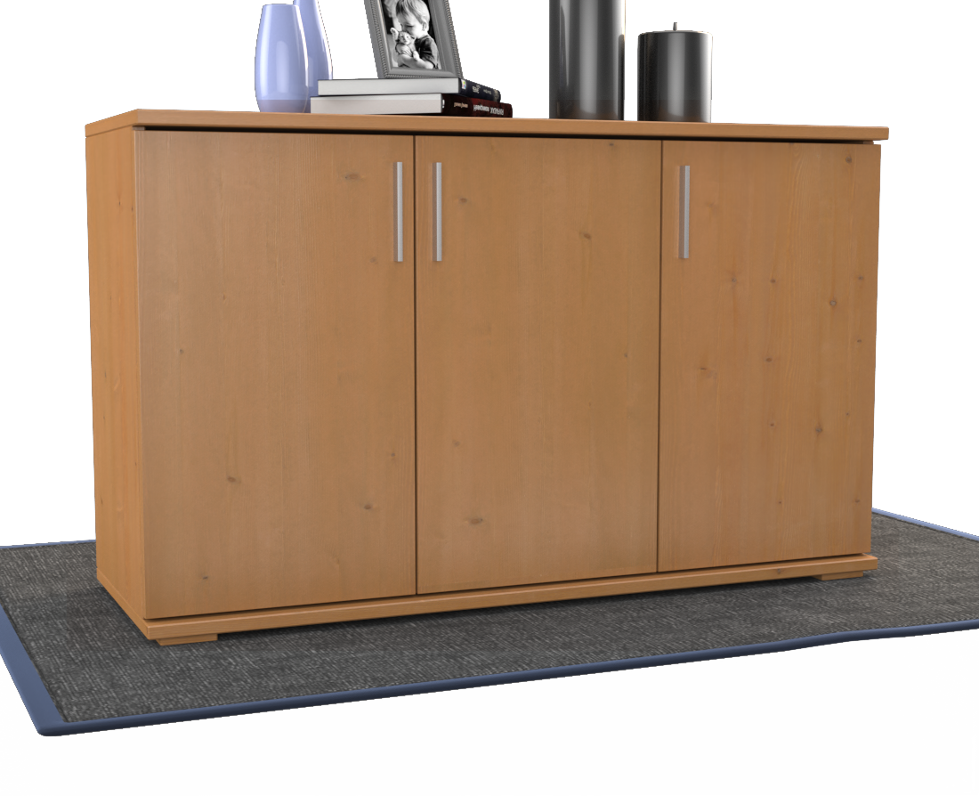 Nobis Kommode Sideboard | Anrichte | 3-Türig mit Regalböden | 100% Bio Kiefer Massivholz