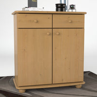 Anika Kommode Sideboard | Anrichte | 2-Schubladen 2-Türig 2-Regalfächer | 100% Bio Kiefer Massivholz