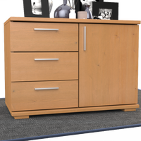 Nobis Kommode Sideboard 1-Türig 3 Schubladen 100% Bio Kiefer Massivholz