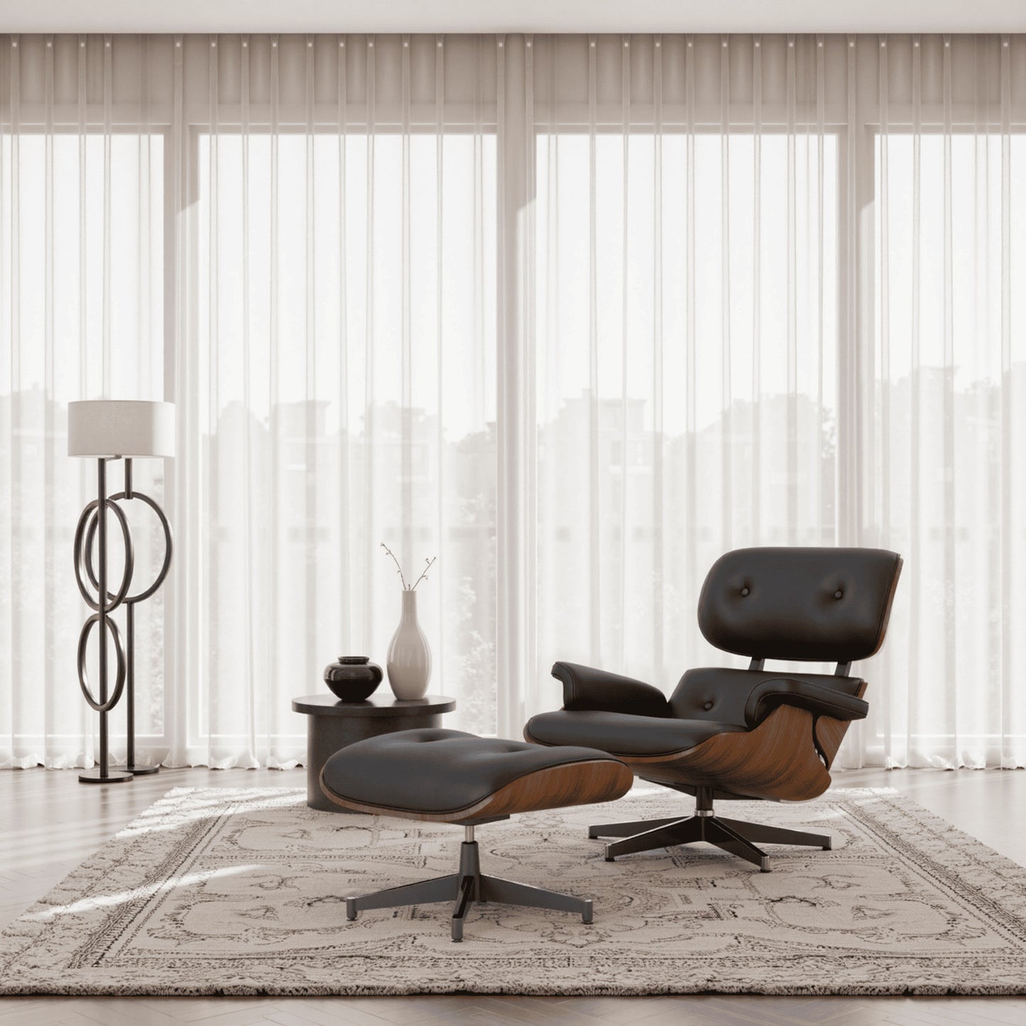 Luxuriöser Relaxsessel mit Ottoman – Zeitloses Mid-Century-Design