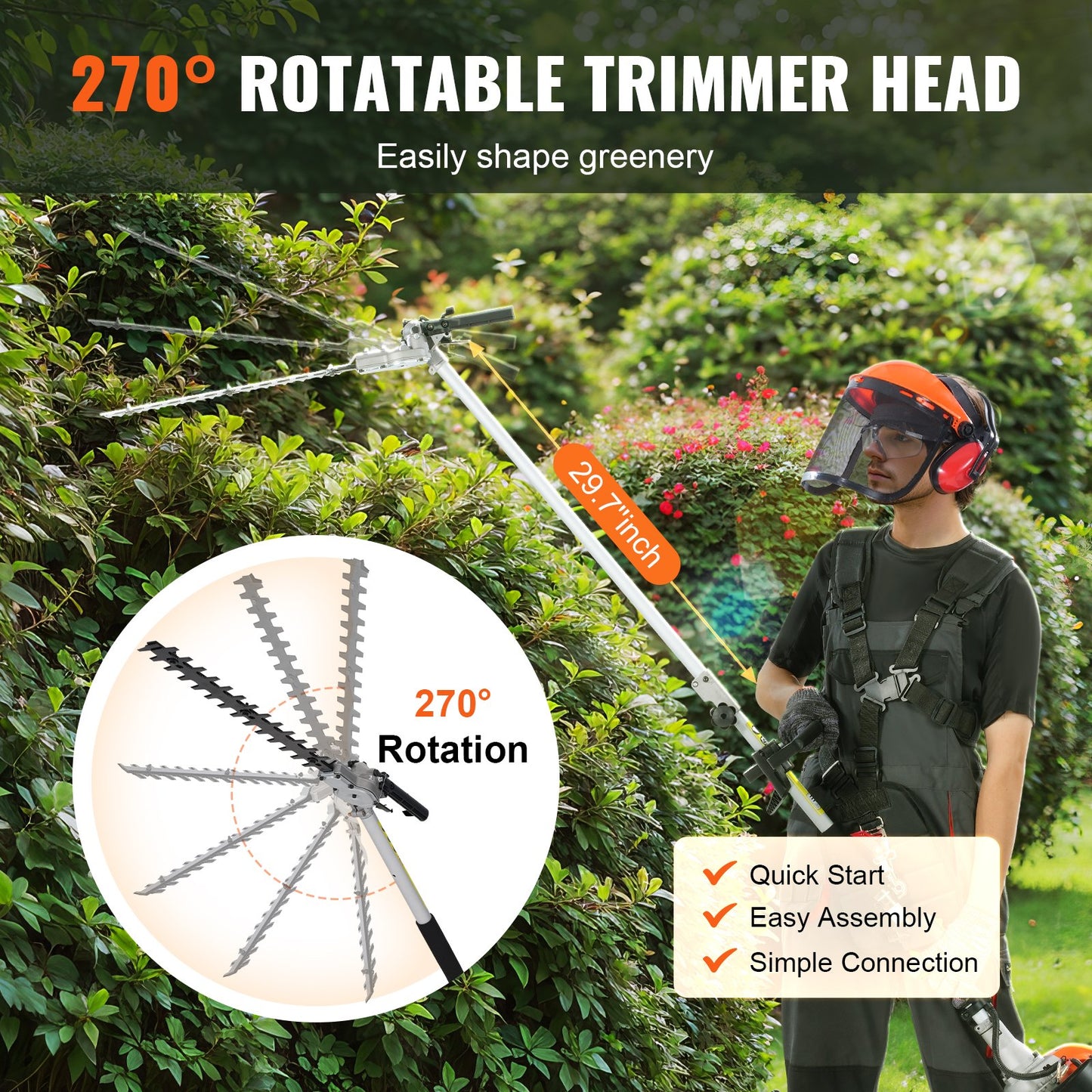 26CC 6-in-1 Multi-Functional Trimming Tools, Gas Hedge Trimmer, Weed Eater, String Trimmer, Brush Cutter, Edger, Pole Saw Chainsaw Pruner With Extension Pole