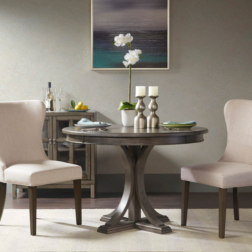 44  Round Dining Table, Solid Wood Finish Classic Design For Dining Room, Grey