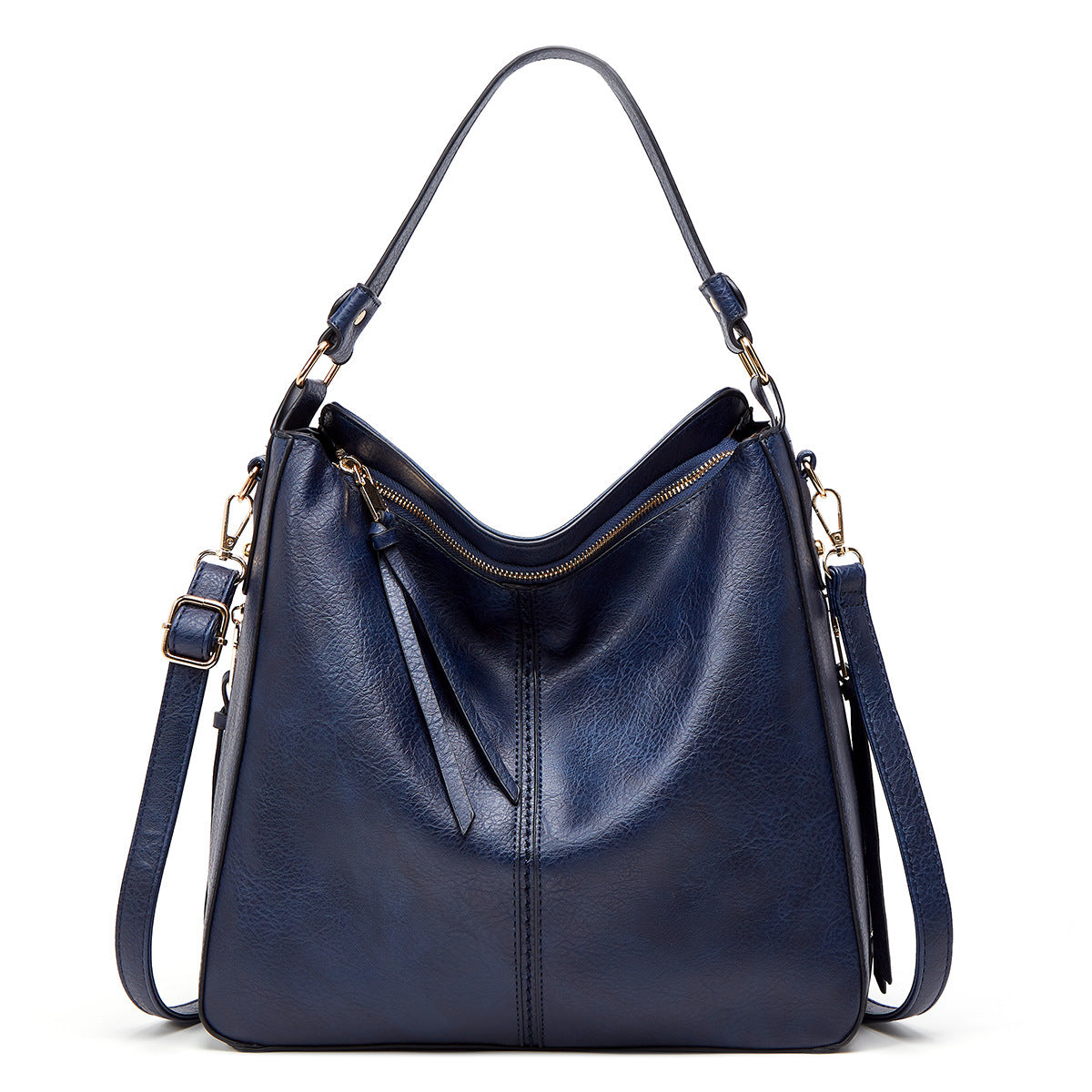 Hobos Zipper Bucket Bags With Adjustable Shoulder-strap Handbags Temperament High Capacity Messenger Shoulder Bag For Women