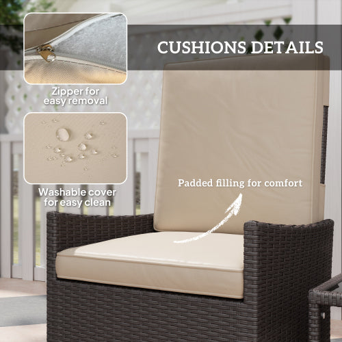 Rattan-Gartenmöbel-Set 5-teilig – Lounge-Set mit Tisch, Khaki