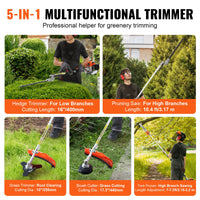 26CC 6-in-1 Multi-Functional Trimming Tools, Gas Hedge Trimmer, Weed Eater, String Trimmer, Brush Cutter, Edger, Pole Saw Chainsaw Pruner With Extension Pole
