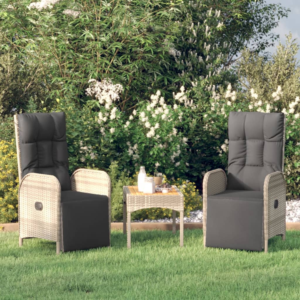 Garten Relaxsessel 2er Set mit Tisch - Polyrattan Lounge Möbel