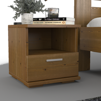 Nobis Kiefer Massivholz Nachttisch Nachtschrank | 1-Schublade und 1 Regal | 100% Bio Kiefer