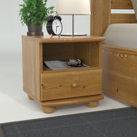 Claudia Kiefer Massivholz Nachttisch Nachtschrank | 1-Schublade und 1 Regal | 100% Bio Kiefer