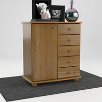 Anika Kommode Sideboard | Anrichte | 5-Schubladen | 1-Türig | 100% Bio Kiefer Massivholz