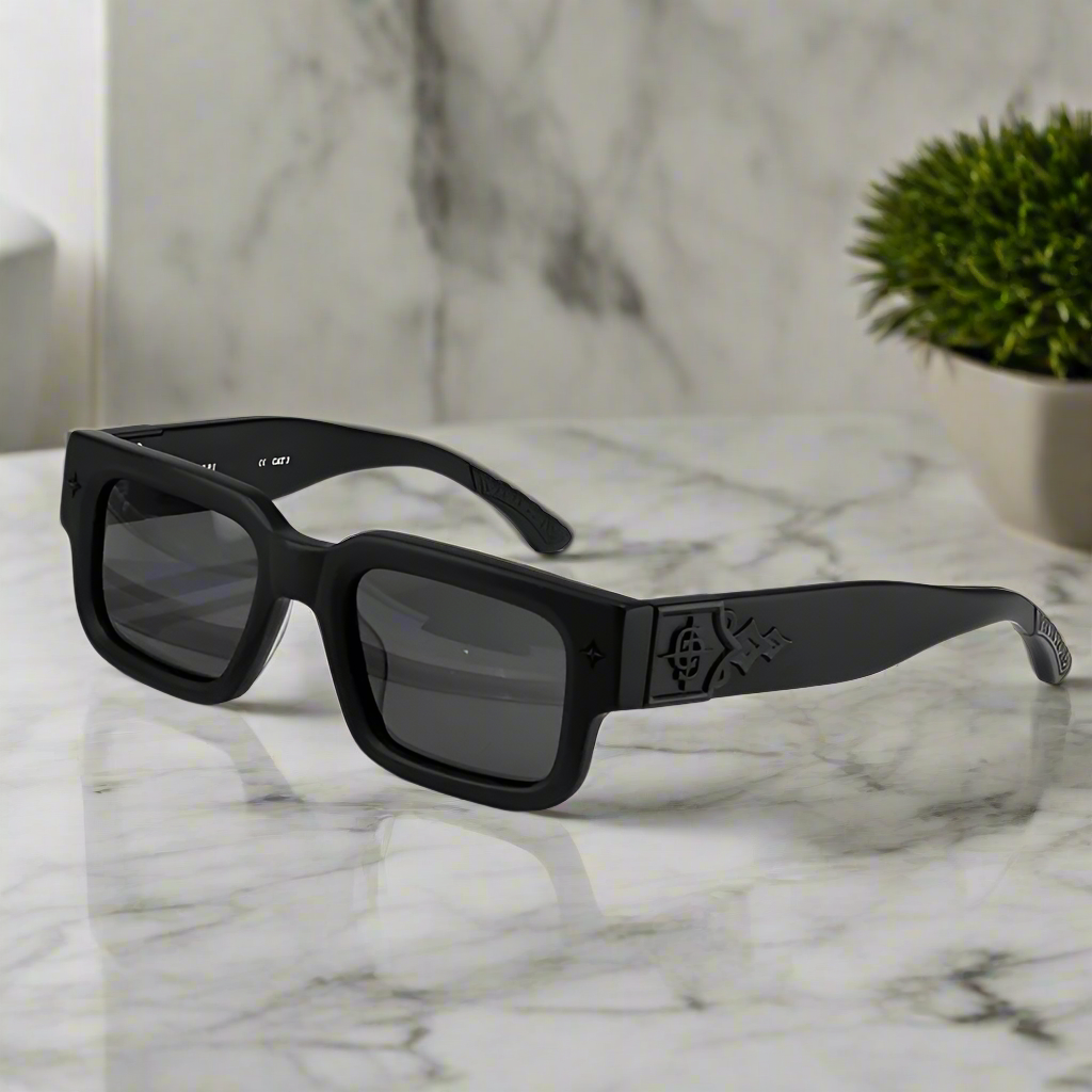 Getaway jet black thick acetatе high‑street shades luxury eyewear