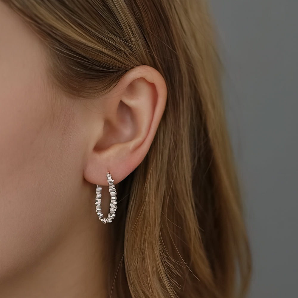 Ohrringe aus 925er Sterling-Silber, Struktur-Creolen