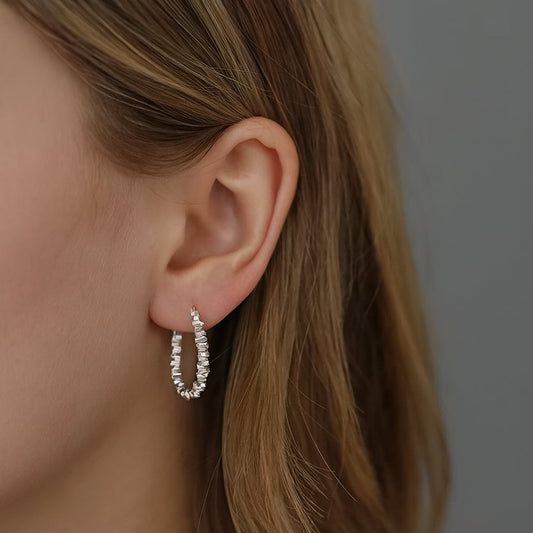 Ohrringe aus 925er Sterling-Silber, Struktur-Creolen