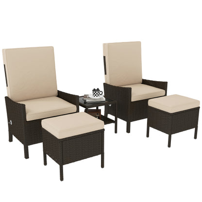 Rattan-Gartenmöbel-Set 5-teilig – Lounge-Set mit Tisch, Khaki