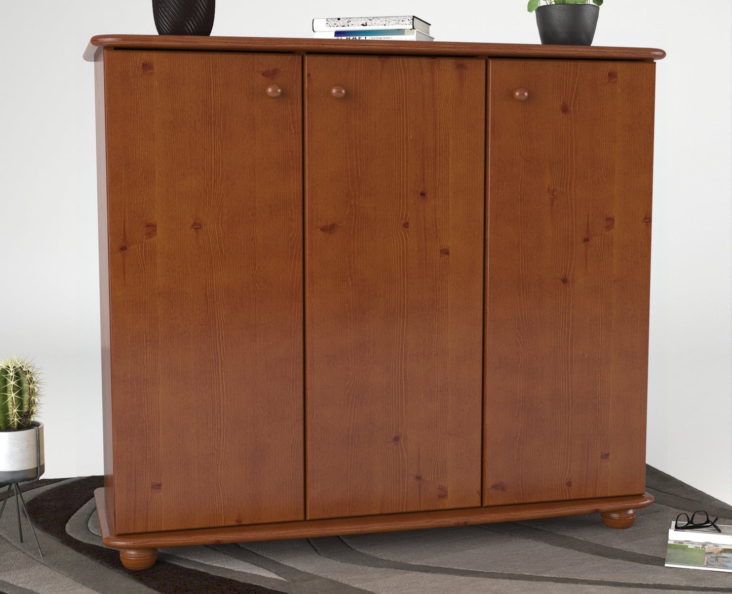 Anika Kommode Sideboard 110er | Anrichte | 3-Türig mit Regalfächer | 100% Bio Kiefer Massivholz