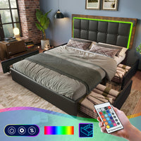 Polsterbett mit LED-Beleuchtung und 4 Schubladen – Modernes Design trifft auf smarte Funktionalität