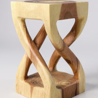 Holz Beistelltisch - Holzhocker Couchtisch - Handgefertigt - Gedreht aus hellen massivem Suarholz - 50x28x28 cm
