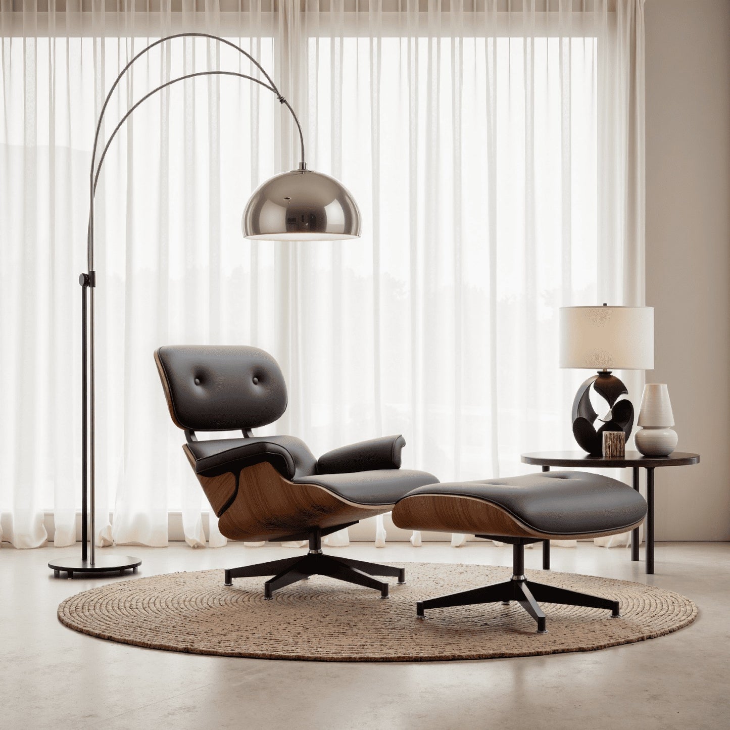 Luxuriöser Relaxsessel mit Ottoman – Zeitloses Mid-Century-Design