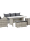 Polyrattan Gartenmöbel Set 6-teilig Hellgrau - 3-Sitzer Sofa, 2 Sessel, 2 Hocker, Glastisch