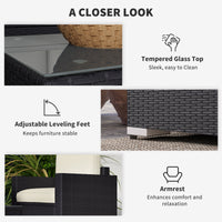 4 Pieces Rattan Sofa Set Wicker Patio Sofa Set with Loveseat Chairs Glass Top Coffee Table for Garden Outdoor Cream