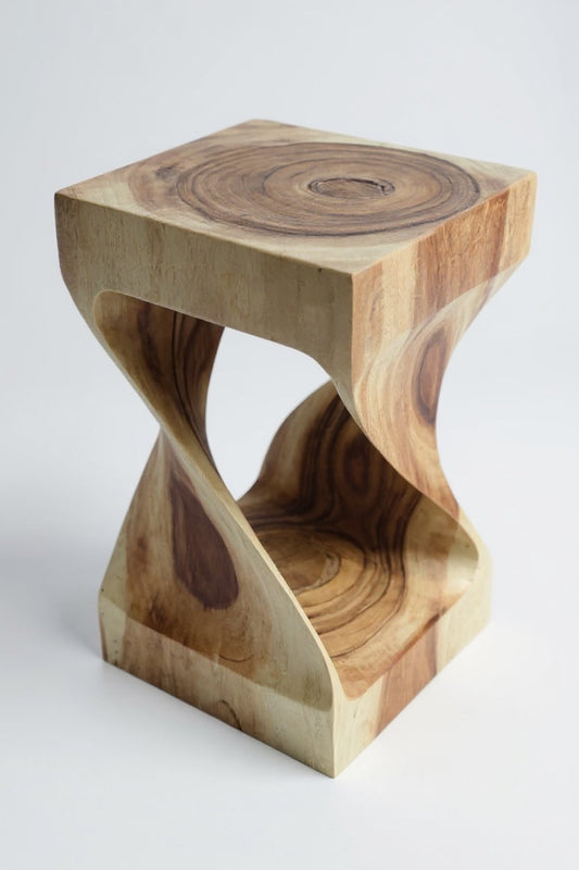 Holzhocker - Beistelltisch Blumenhocker Ablagetisch - Unikat Handgefertigt  - Gedreht aus massivem Samanholz - 50x28x28 cm