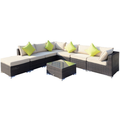 Outsunny Polyrattan Lounge Set 8-teilig - Ecksofa mit Tisch und Kissen für Garten & Terrasse