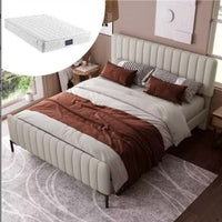 Polsterbett 90x200 cm Grau-Beige mit Lattenrost - Einzelbett Leinen