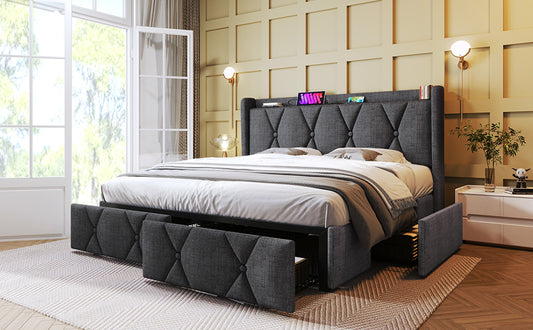 Polsterbett 160x200 mit USB, 4 Schubladen &amp; Matratze – Ihr Komplettpaket für modernen Schlafkomfort