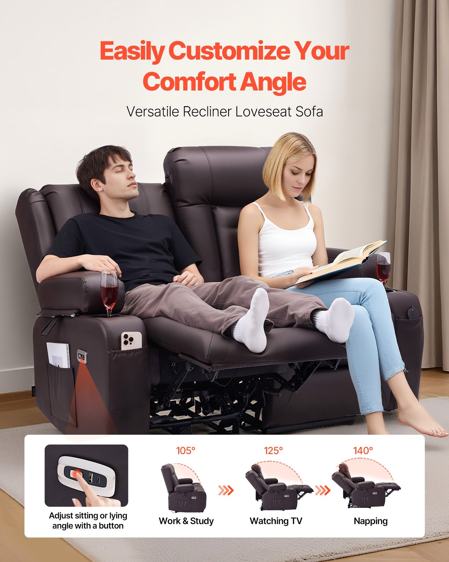 Loveseat Relaxsofa elektrisch – Heizung, Massage & USB-Ports
