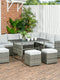 Wicker Outdoor Patio Furniture Set, L-Shaped 7 Piece Outdoor Dining Sectional Sofa with Dining Table and Chair, Storage Loveseat, Ottomans and Cushions, Mixed Gray