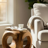 Holz Hocker – Pflanzenhocker Beistelltisch – Modern mit rundem Ausschnitt – Würfelform aus Massivholz – 40x40x40 cm