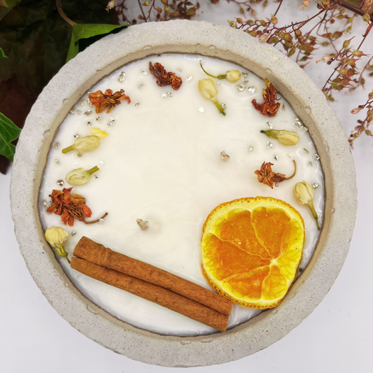 Zwei Docht Betonkerze „Grey Orange“ – Sojawachskerze – Betongrau