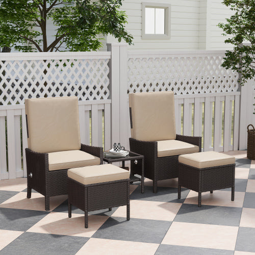 Rattan-Gartenmöbel-Set 5-teilig – Lounge-Set mit Tisch, Khaki