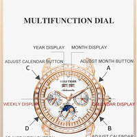 Automatic moonphase  watch by reef tiger diamonds bezel blue dial