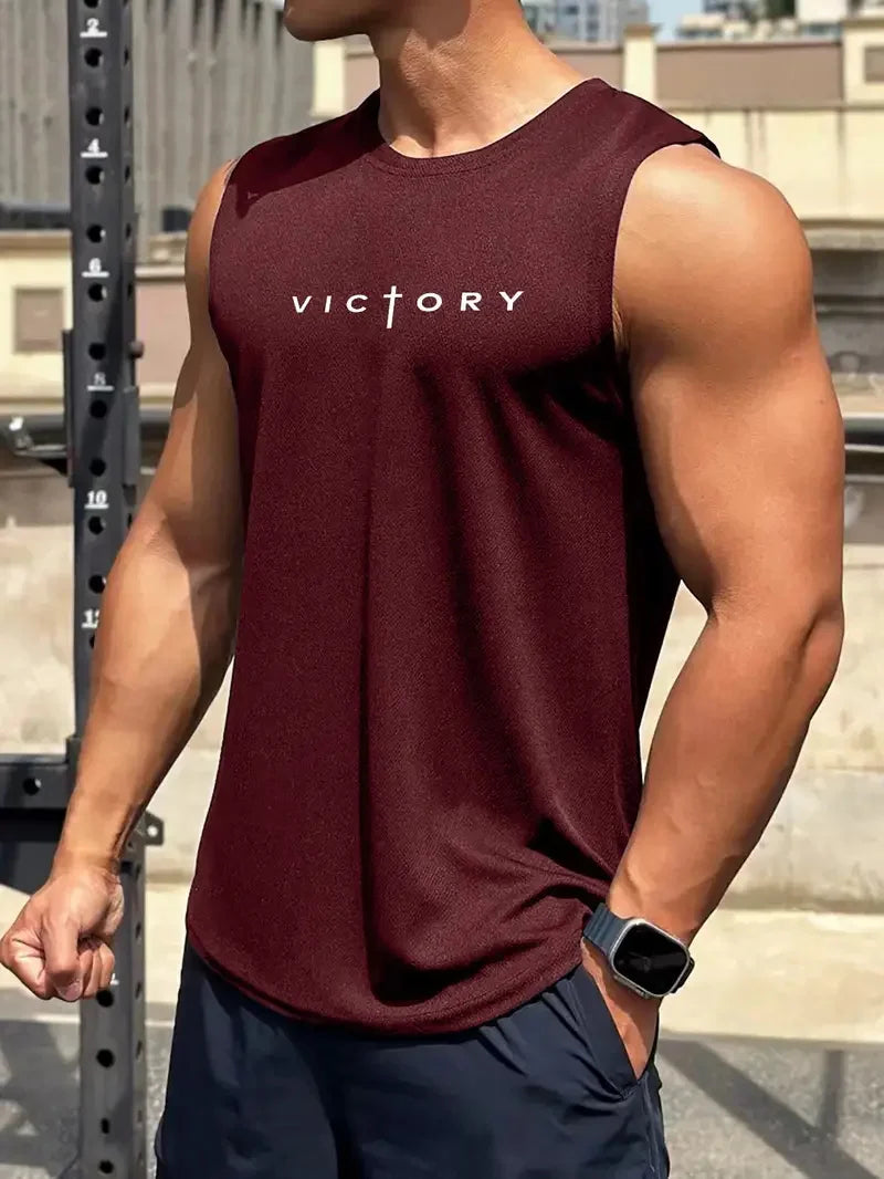 Men summer sleeveless vest – breathable letter print tank top