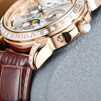 Automatic moonphase  watch by reef tiger diamonds bezel blue dial