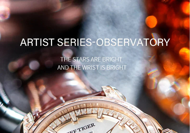 Automatic moonphase  watch by reef tiger diamonds bezel blue dial