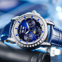 Automatic moonphase  watch by reef tiger diamonds bezel blue dial
