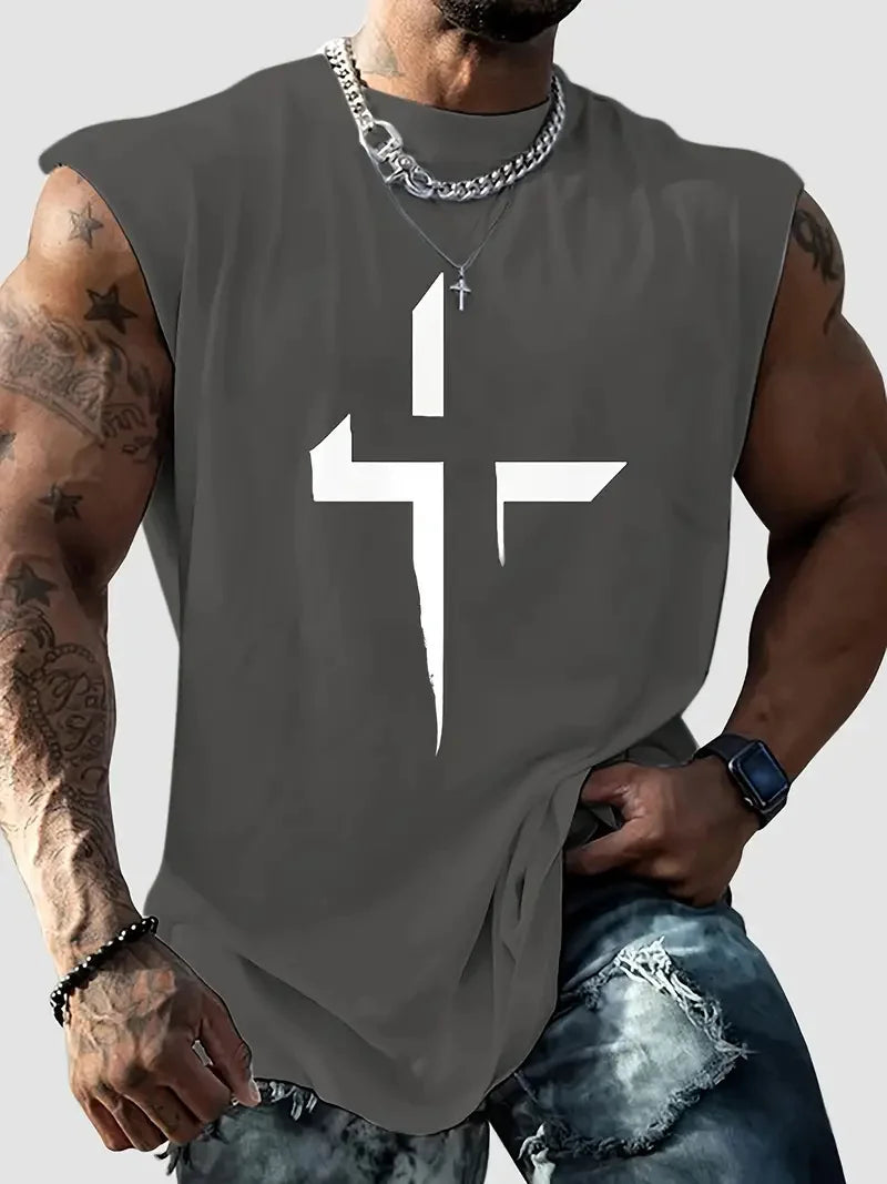 Men summer sleeveless vest – breathable letter print tank top